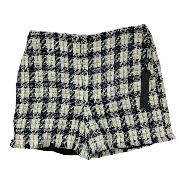 House Of Harlow 1960 Tweed Shorts 6 Black White Plaid Frayed hem High Rise Fall - Picture 1 of 13